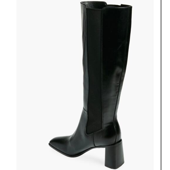 Nordstrom Tyra Black Tall Knee High Boot Sz 8.5 Leather Pull-On Elastic Gore NIB - Picture 5 of 14